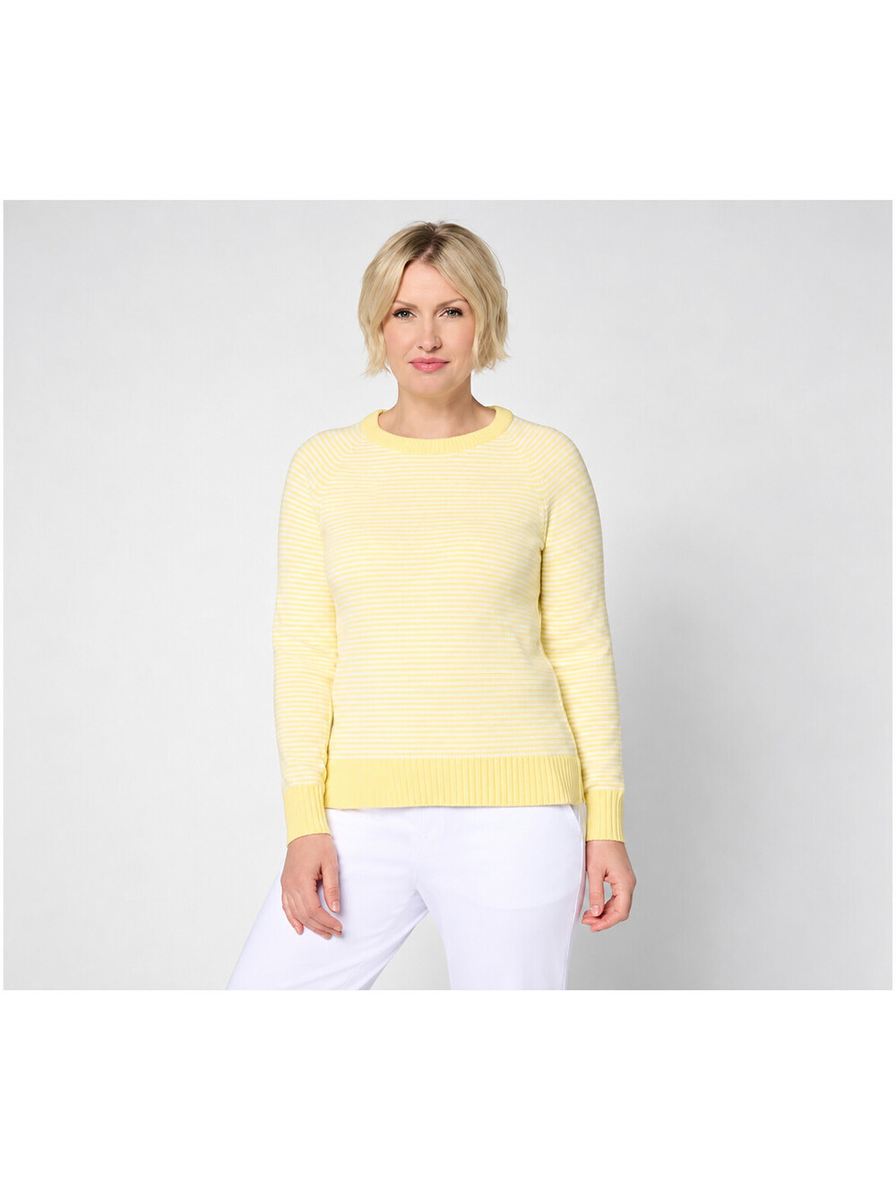 Belle by Kim Gravel Nod to Nautical Raglan Sleeve Sweater Lemon Meringue, Medium